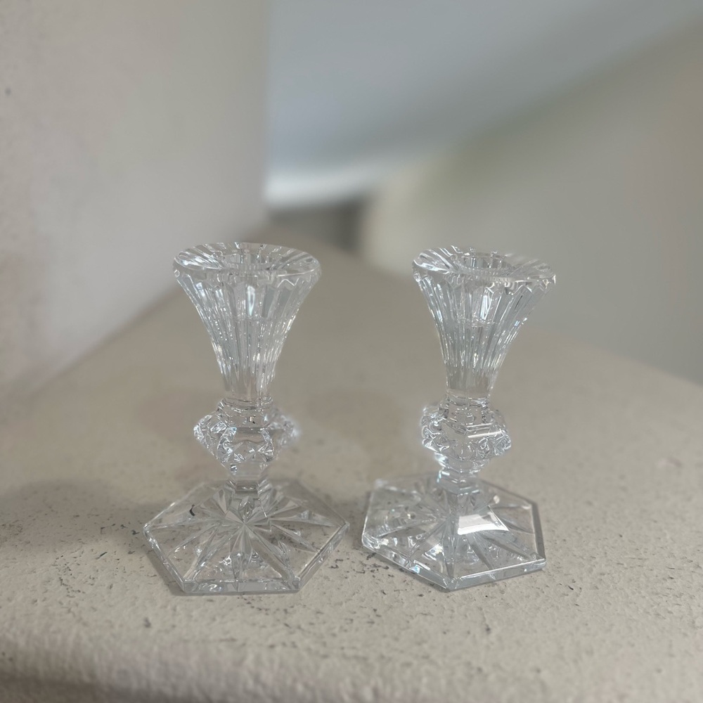 Waterford‎ Crystal Chatham Candlestick Candle Holders Hexagon Base Set - Picture 8 of 12